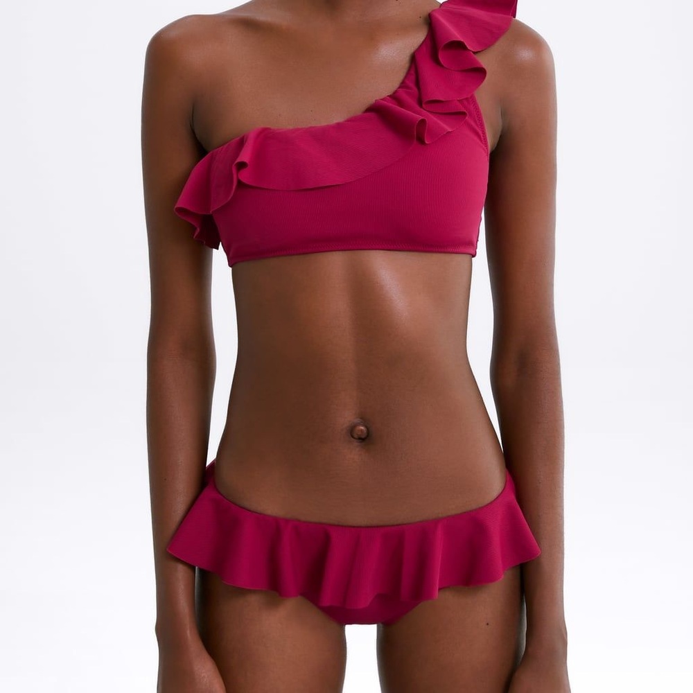 Zara red ruffle one shoulder bikini